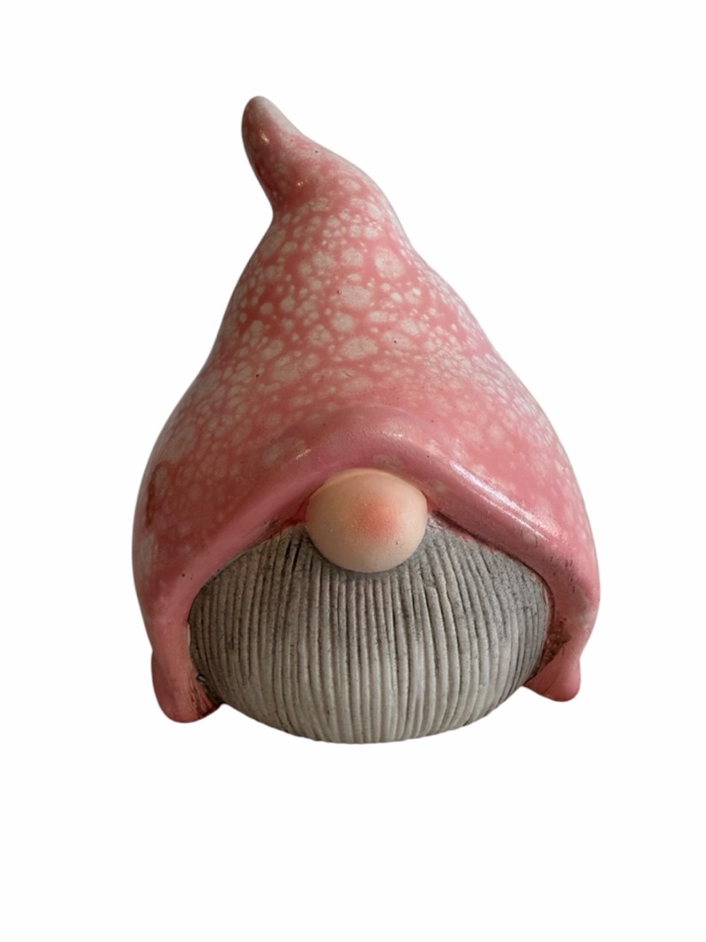 Pink & Gray Ceramic Garden Gnome Figurine